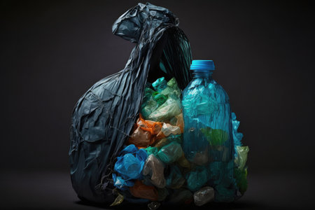 plastic bottle garbage bag overflowing with other plastic bottles, created with generative aiの素材