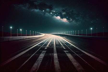 race track at night, with bright lights and stars in the sky, created with generative aiの素材