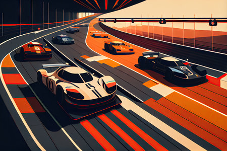 race track, with different car models, competing for the finish line, created with generative aiの素材