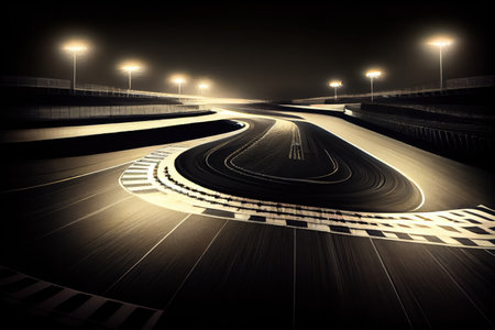 race track at night, with the illuminated track and racing cars visible, created with generative aiの素材