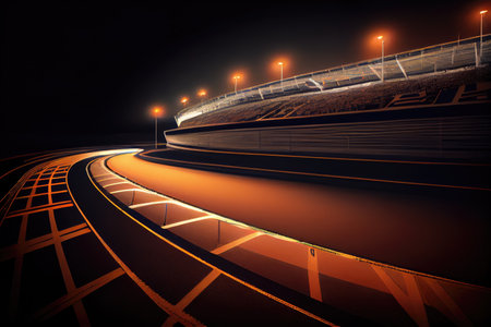 race track at night, with the illuminated track and racing cars visible, created with generative aiの素材