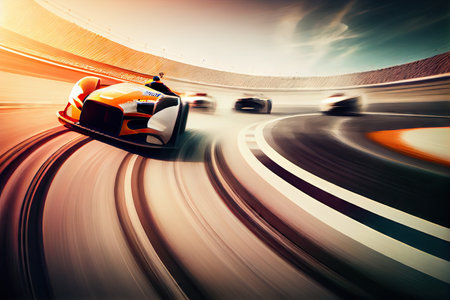 high-speed race on oval track with blur of motion in the background, created with generative aiの素材