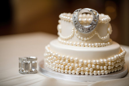 ring cake surrounded by sugar shimmer and pearl accents, created with generative aiの素材