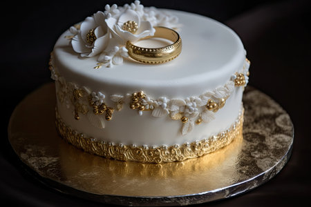 ring cake with subtle accent of gold accents and lace, created with generative aiの素材