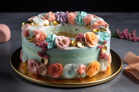 ring cake decorated with pastel shades, featuring a mix of textures and flavors, created with generative aiの素材