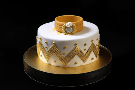 ring cake with gold rush theme and zigzag design, created with generative aiの素材