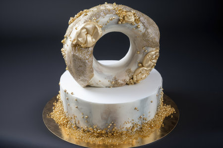 ring cake with gold and silver glitter detailing, speckled with edible pearls, created with generative aiの素材