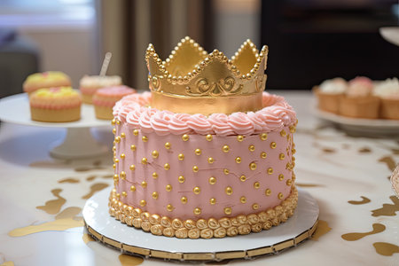 gold-and-silver ring cake for princess birthday party, created with generative aiの素材