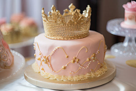 gold-and-silver ring cake for princess birthday party, created with generative aiの素材