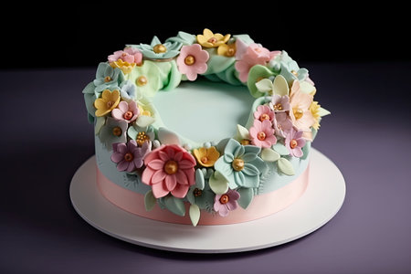 ring cake with pastel colors and delicate flowers, created with generative aiの素材