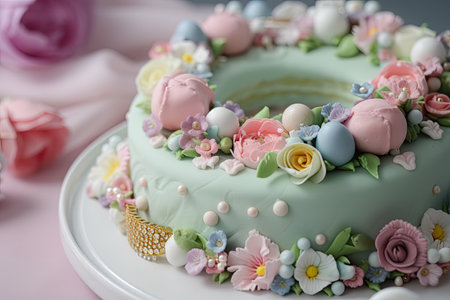 ring cake with pastel tones and delicate decorations, created with generative aiの素材