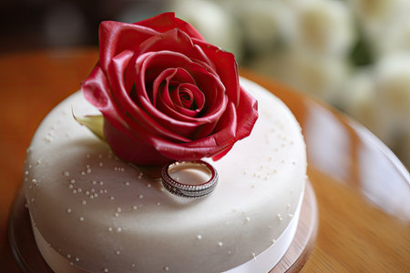 ring cake with a single delicate rose on top, created with generative aiの素材