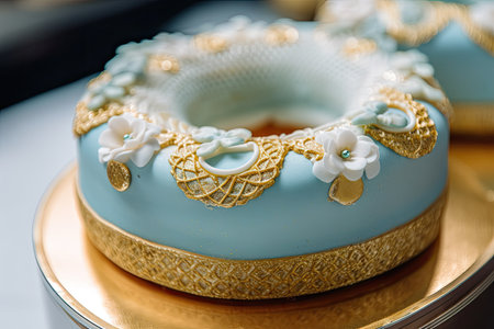 ring-shaped cake with intricate frosting design and glitter accents, created with generative aiの素材