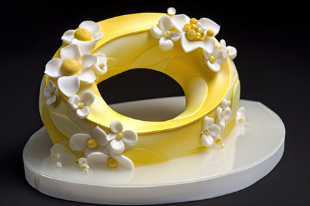 a ring cake, with a stunning three-dimensional design in yellow and white, created with generative aiの素材