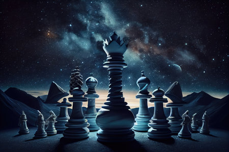a surreal chess game, with a night sky and stars in the background, created with generative aiの素材