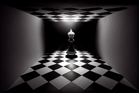 surreal chessboard floating in a void of darkness and silence, created with generative aiの素材