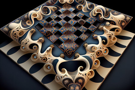 fractal chess board with surrealistic patterns, created with generative aiの素材
