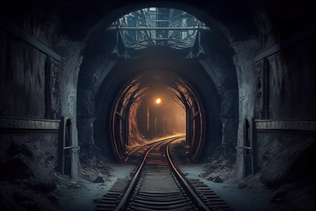dark and creepy subway tunnel with hidden surprises lurking around every corner, created with generative aiの素材