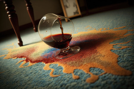 convoluted carpet with stains from spilled drinks in room after party, created with generative aiの素材