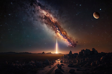 rocket launch, with view of the stars and galaxies in the night sky, created with generative aiの素材