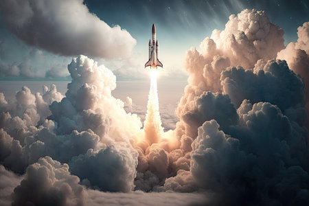 rocket launch, with view of the earth and atmosphere visible through cloud, created with generative aiの素材