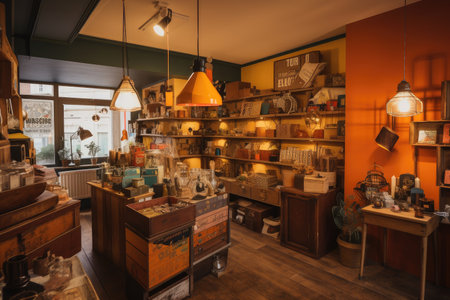 retro-style store, with mix of modern and vintage products on display, created with generative aiの素材
