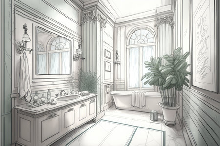 bathroom with elegant decor and refined details, perfect for drawing, created with generative aiの素材