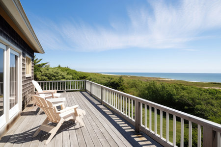 cape cod house with deck and ocean view, perfect for summer getaway, created with generative aiの素材