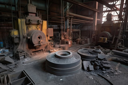 foundry with industrial equipment and tools, ready for production, created with generative aiの素材