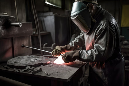 foundry worker, shaping metal into parts for new machine, created with generative aiの素材