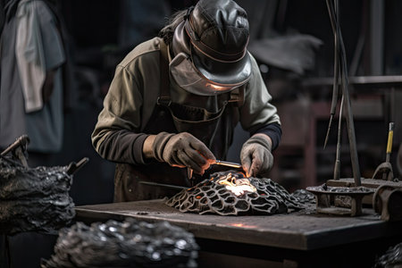 foundry worker, sculpting metal into intricate and unique designs, created with generative aiの素材