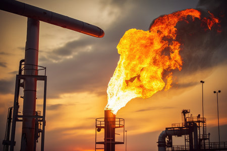 fossil fuels being refined into gasoline and diesel fuel in modern refinery, created with generative aiの素材