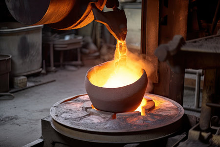 foundry, with molten metal being poured into casting mold, created with generative aiの素材