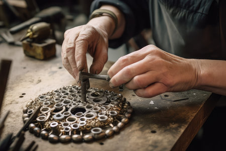 person, crafting intricate metalwork for foundry products, created with generative aiの素材