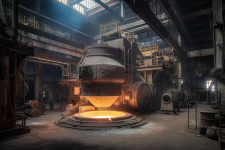 foundry with giant furnace and blower for casting metal parts, created with generative aiの素材