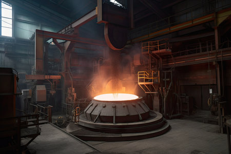 foundry with giant furnace and blower for casting metal parts, created with generative aiの素材