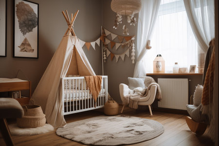 cozy baby room with warm and cozy atmosphere, where the most important thing is to feel like home, created with generative aiの素材