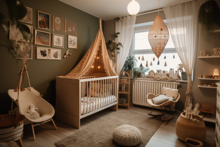 cozy baby room with warm and cozy atmosphere, where the most important thing is to feel like home, created with generative aiの素材