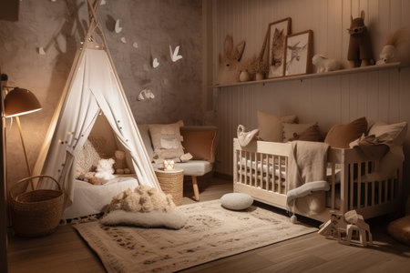 cozy baby room with warm and cozy atmosphere, where the most important thing is to feel like home, created with generative aiの素材