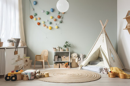 baby room filled with toys, books, and other fun things to stimulate the senses, created with generative aiの素材