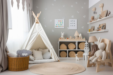 baby room with books and reading material for parents to read to their child, created with generative aiの素材