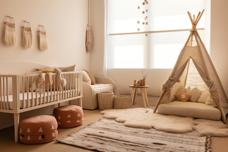 baby room, filled with cozy and warm decor, perfect for your little one, created with generative aiの素材