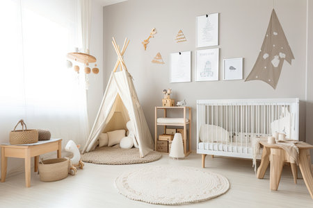 baby room, filled with cozy and warm decor, perfect for your little one, created with generative aiの素材