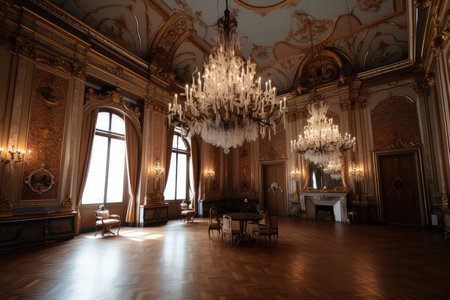 baroque interior with grand chandelier, ornate furnishings and luxurious details, created with generative aiの素材