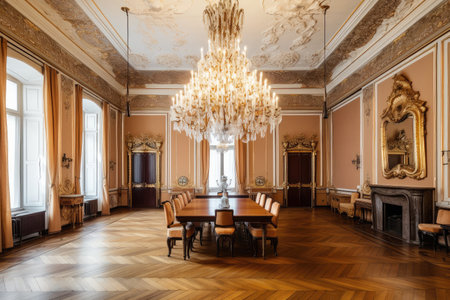 baroque interior with grand chandelier, ornate furnishings and luxurious details, created with generative aiの素材