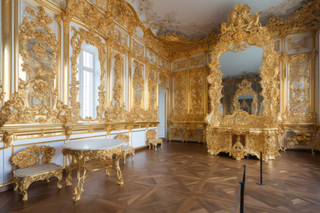 baroque interior with gold accents and gilded furniture, created with generative aiの素材