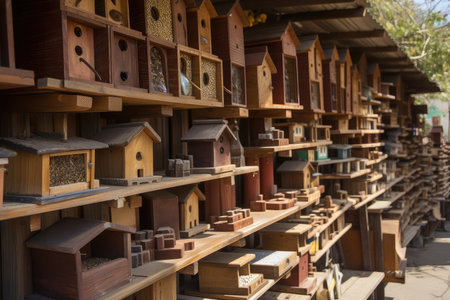 ample selection of birdhouses and feeders, ready for hungry birds, created with generative aiの素材