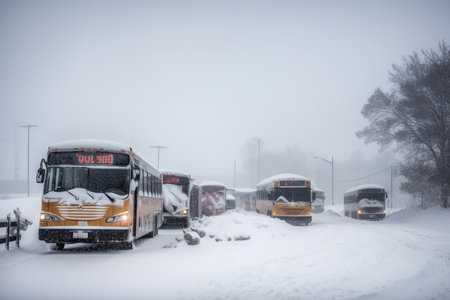 storm, with blizzard and ice storm in full force, bringing travel to a halt, created with generative aiの素材