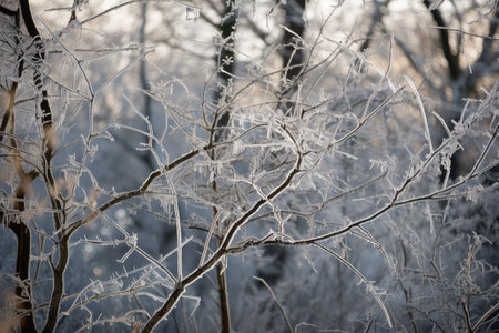 beautiful ice storm, with trees and foliage encased in delicate crystals, created with generative aiの素材