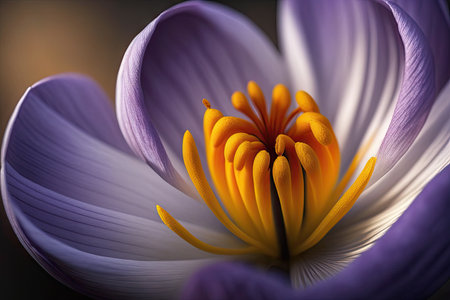 close-up of crocus flower, with its petals in full bloom, created with generative aiの素材